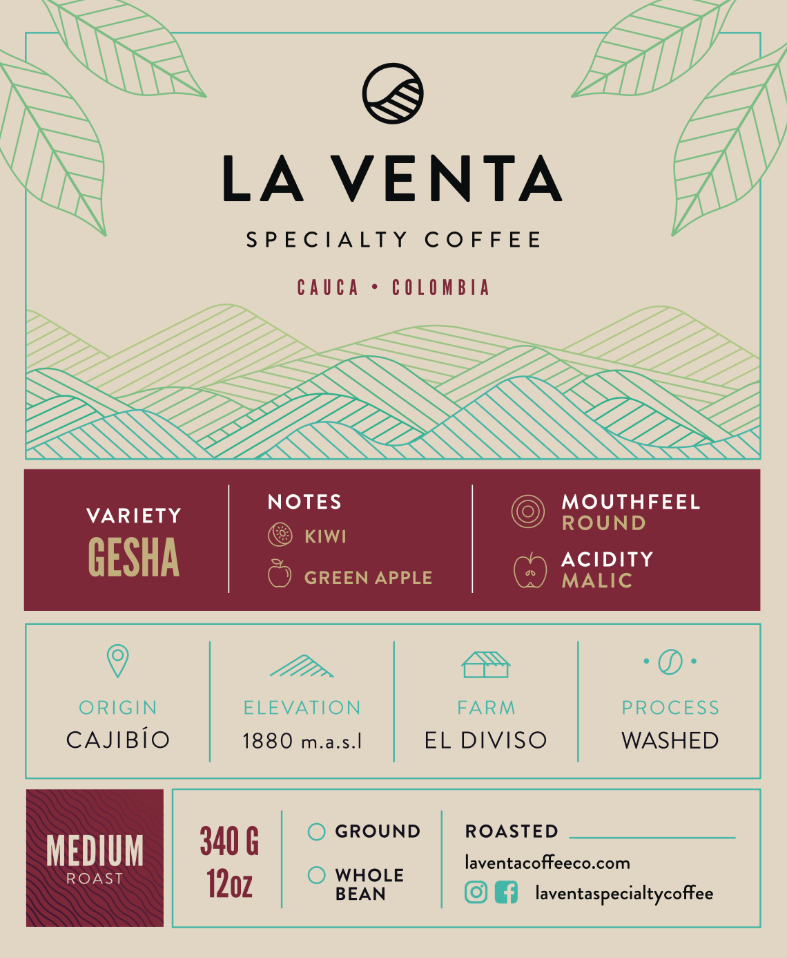Gesha - Colombia Single Origin Specialty Coffee - 12oz bag