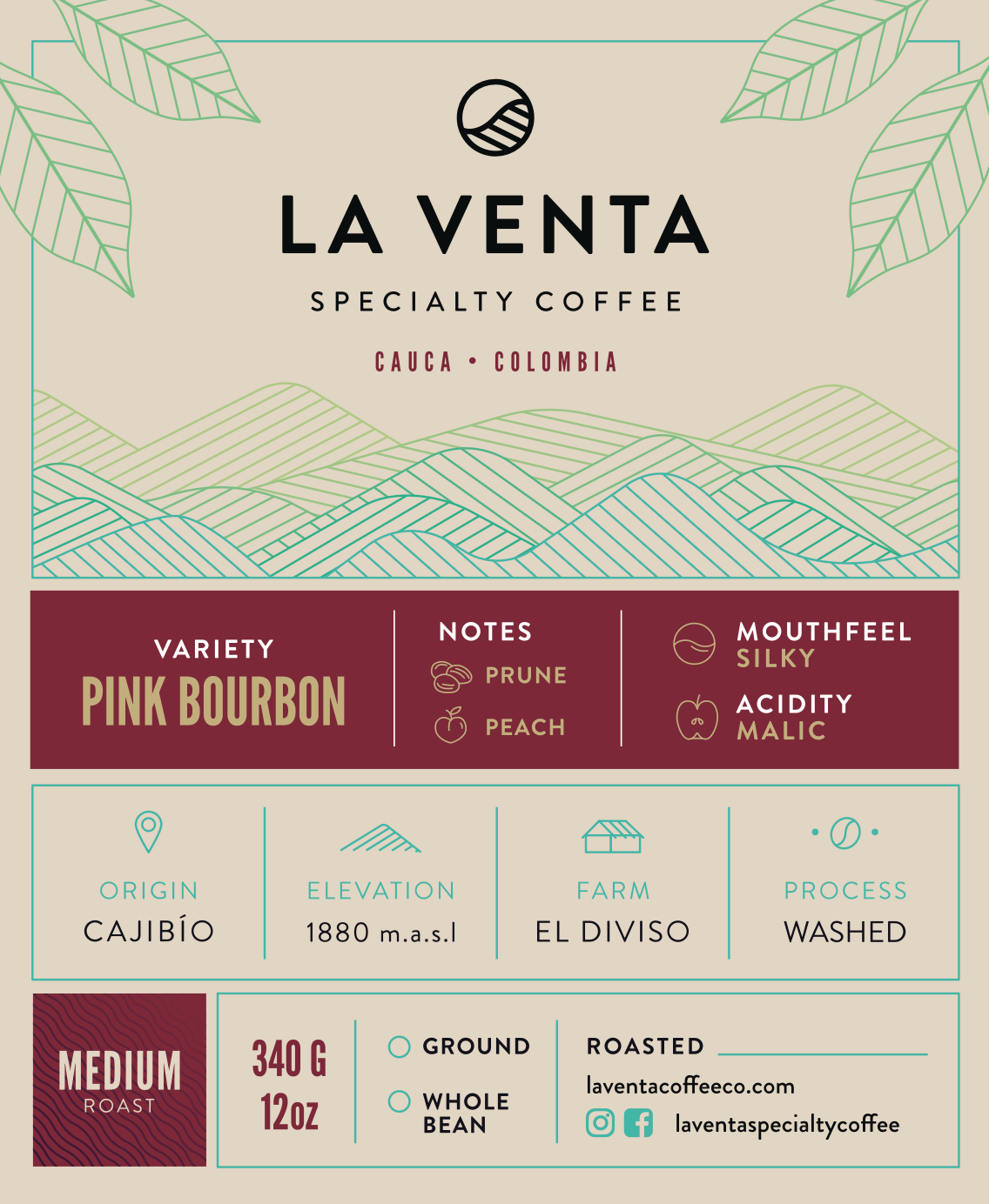 Pink Bourbon - Colombia Single Origin Specialty Coffee - 12oz bag